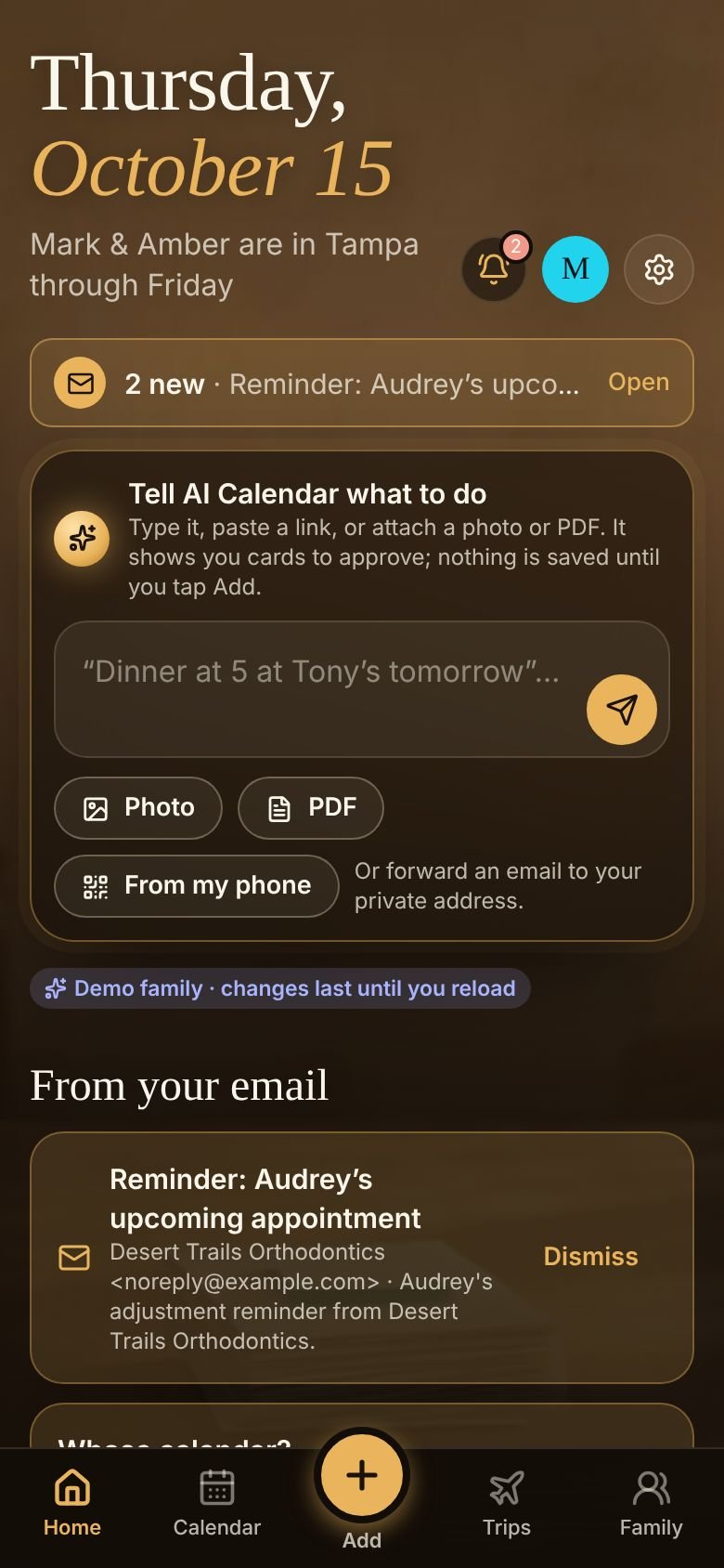 The Today screen on a phone, with the unread message strip