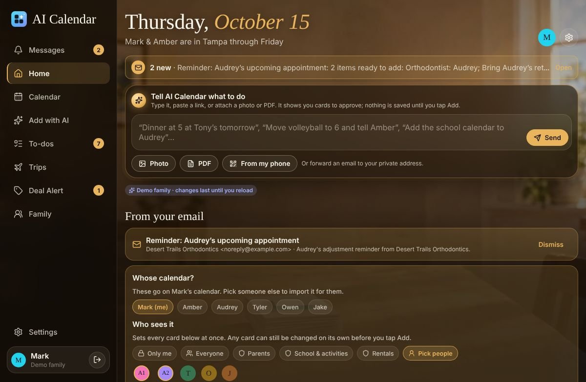 The Today screen: the message center, cards from an email, a price drop and the morning summary